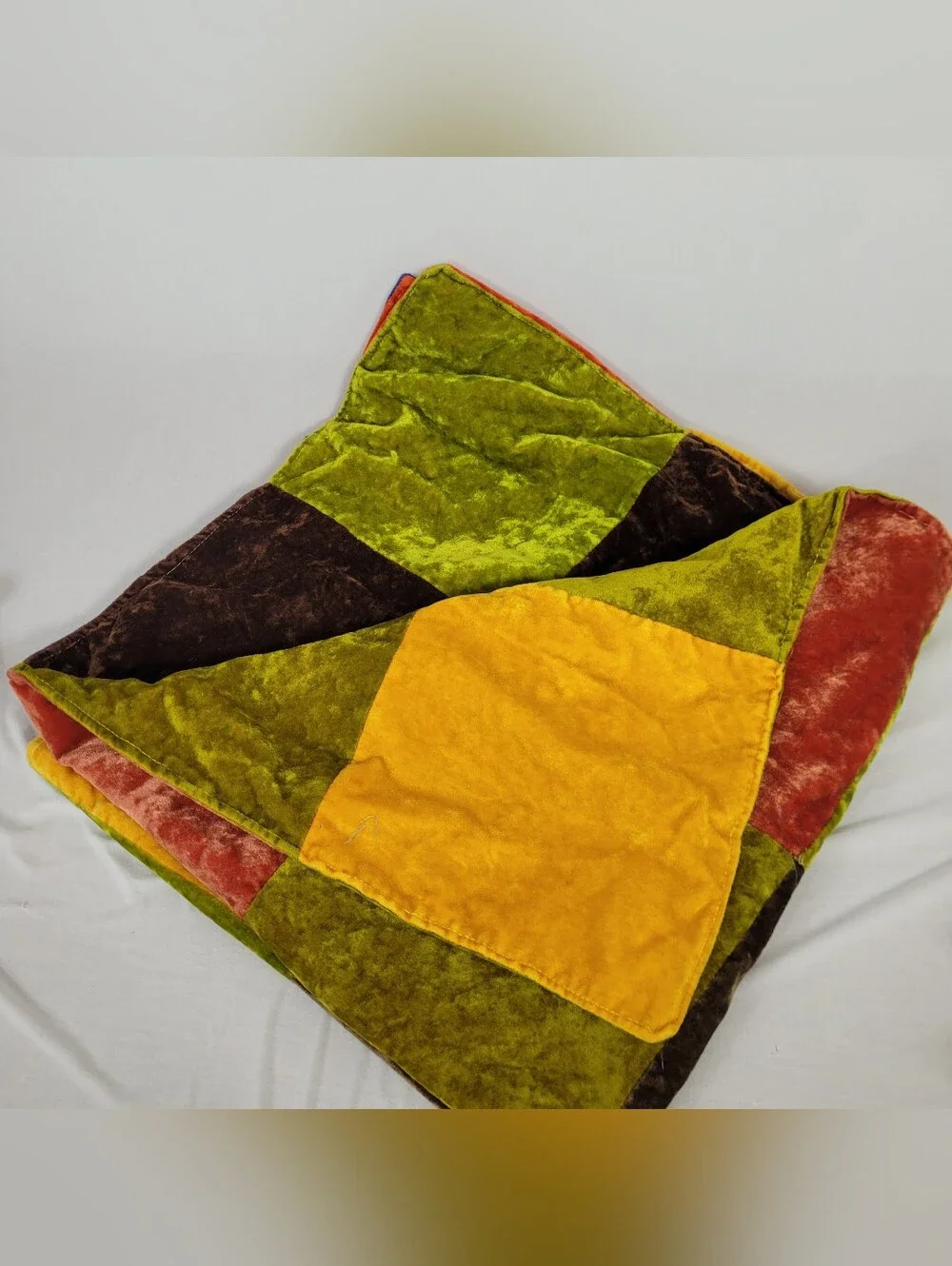 Velvet '70s Inspired Handmade Patchwork Quilt 36 In By 36 In.